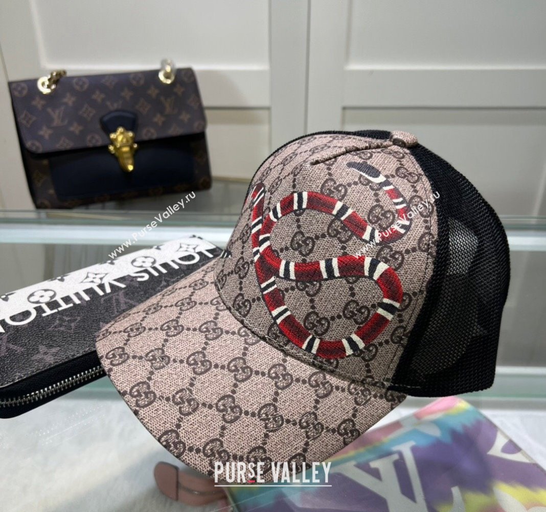 Gucci GG Canvas Baseball Hat with Kingsnake Print Beige 2024 040301 (A-240403073)