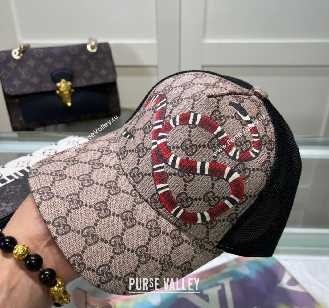 Gucci GG Canvas Baseball Hat with Kingsnake Print Beige 2024 040301 (A-240403073)