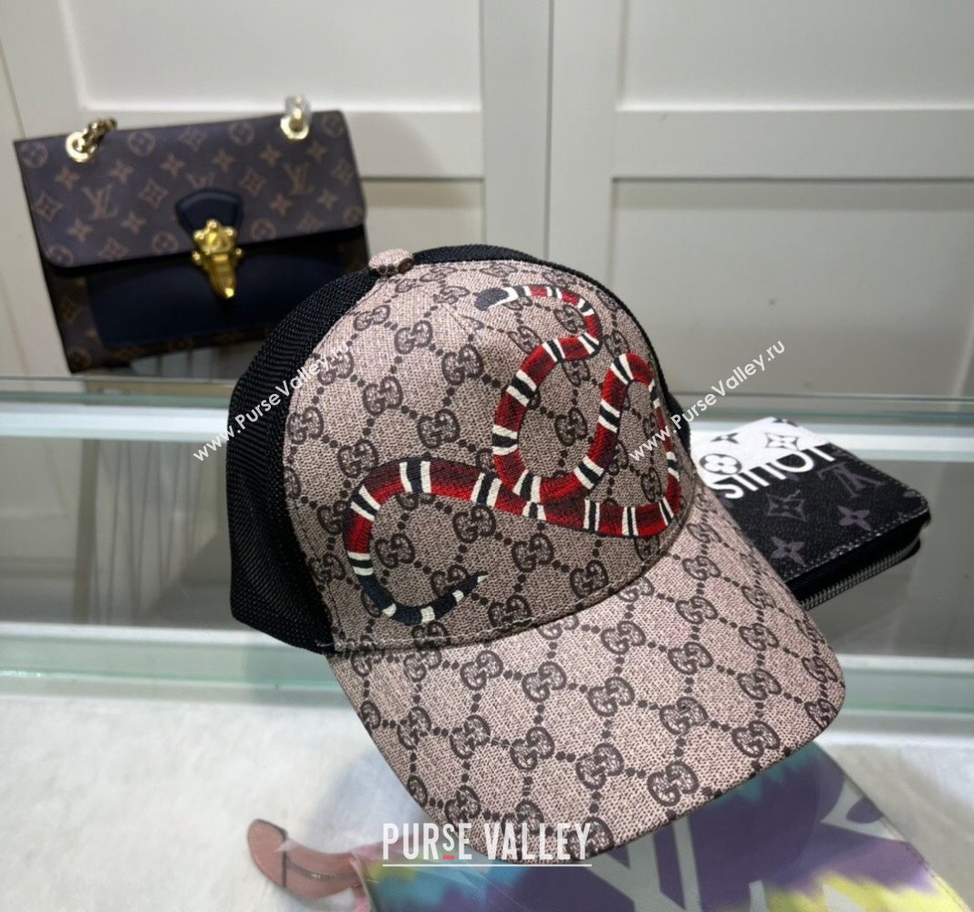 Gucci GG Canvas Baseball Hat with Kingsnake Print Beige 2024 040301 (A-240403073)