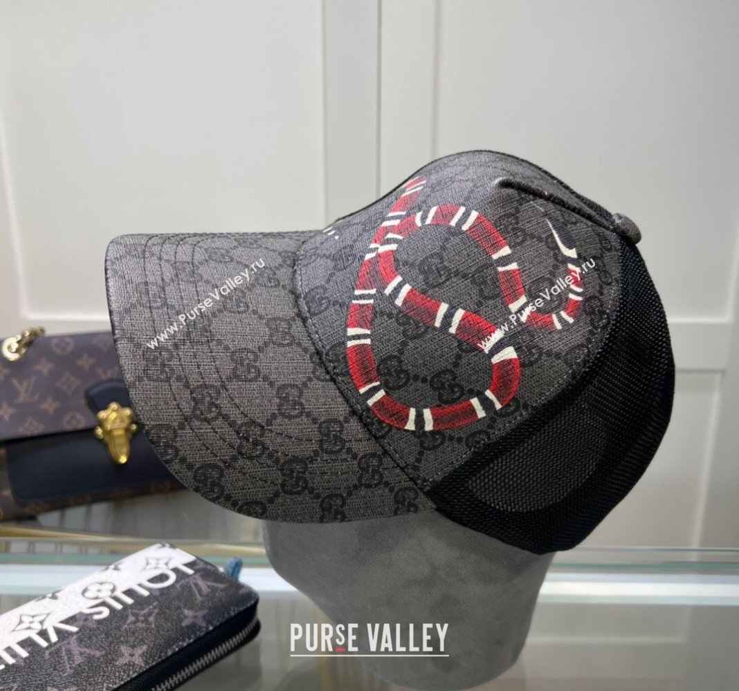 Gucci GG Canvas Baseball Hat with Kingsnake Print Black 2024 040301 (A-240403074)