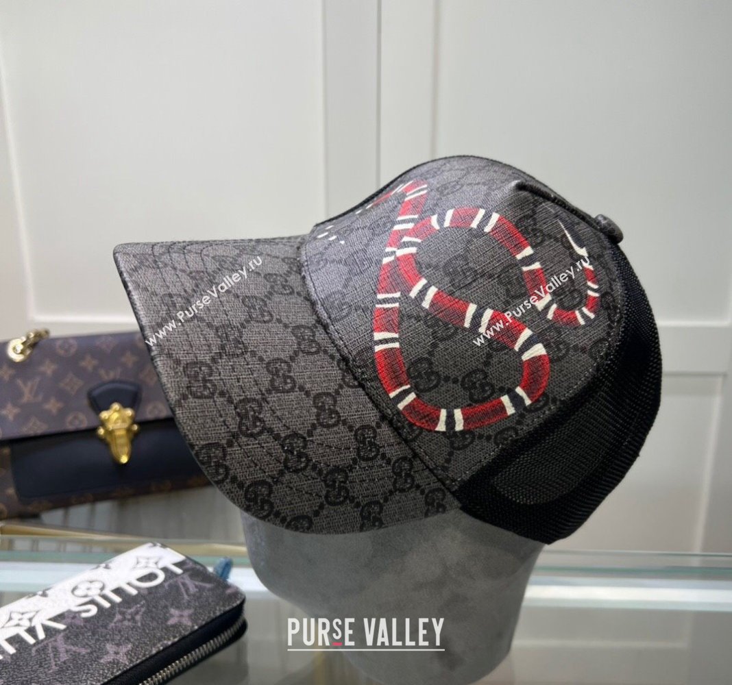 Gucci GG Canvas Baseball Hat with Kingsnake Print Black 2024 040301 (A-240403074)