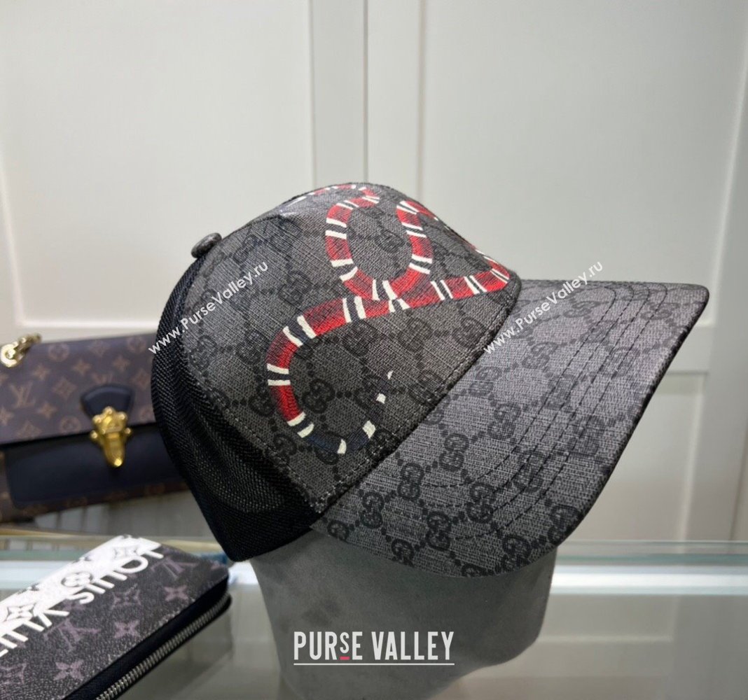 Gucci GG Canvas Baseball Hat with Kingsnake Print Black 2024 040301 (A-240403074)