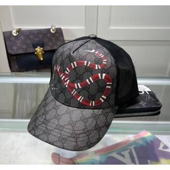 Gucci GG Canvas Baseball Hat with Kingsnake Print Black 2024 040301 (A-240403074)