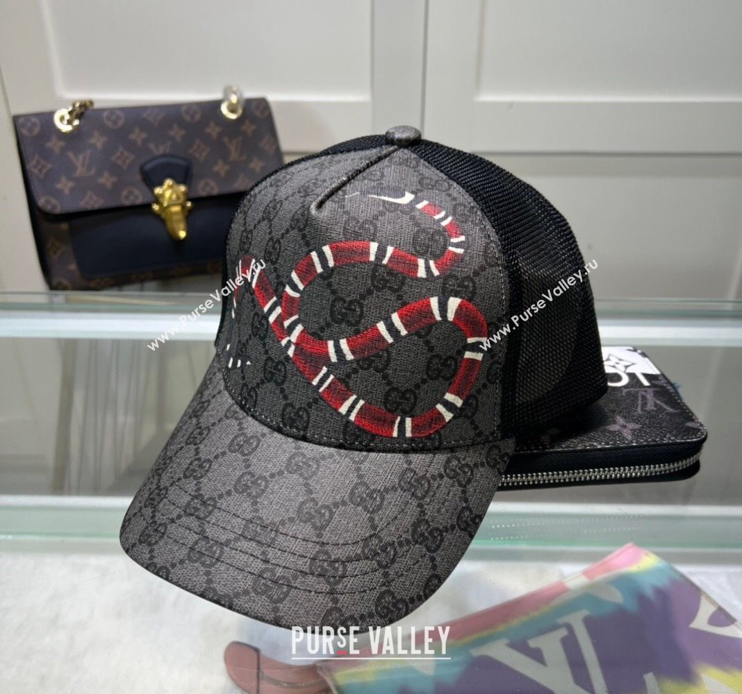 Gucci GG Canvas Baseball Hat with Kingsnake Print Black 2024 040301 (A-240403074)