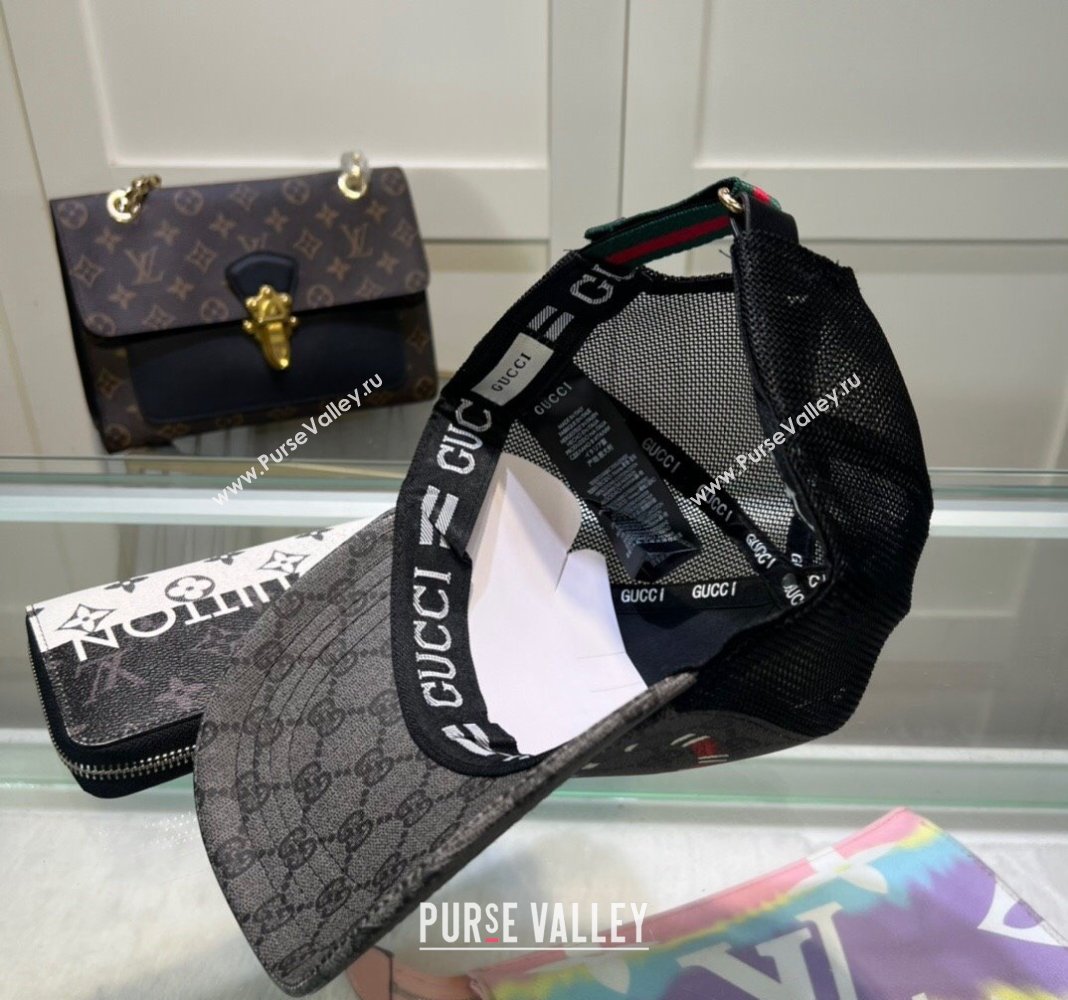 Gucci GG Canvas Baseball Hat with Kingsnake Print Black 2024 040301 (A-240403074)