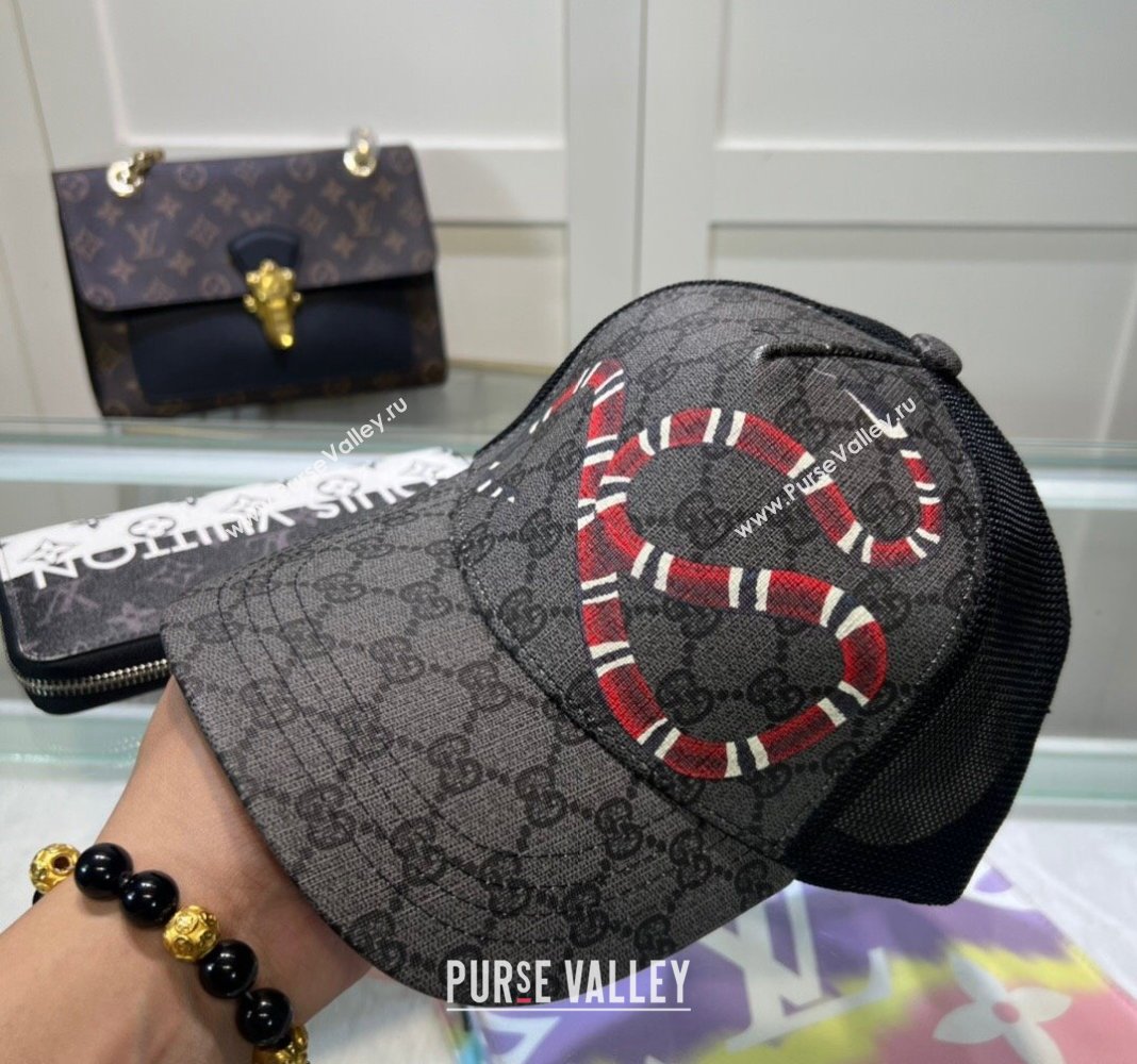 Gucci GG Canvas Baseball Hat with Kingsnake Print Black 2024 040301 (A-240403074)