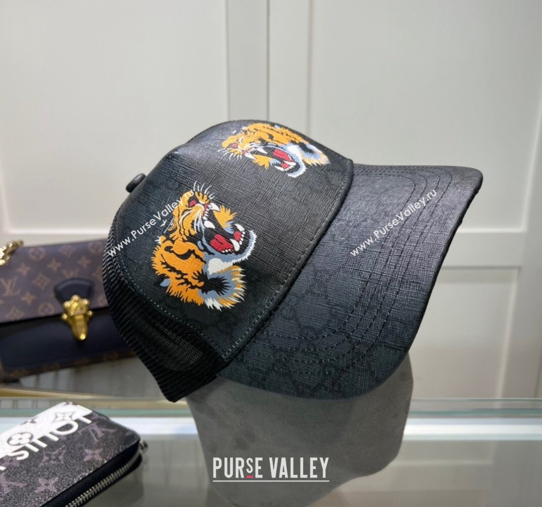 Gucci GG Canvas Baseball Hat with Tiger Print Black 2024 040301 (A-240403075)