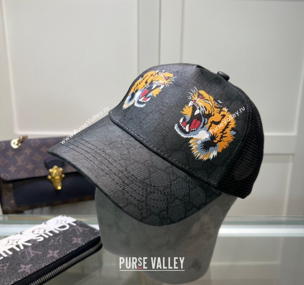 Gucci GG Canvas Baseball Hat with Tiger Print Black 2024 040301 (A-240403075)