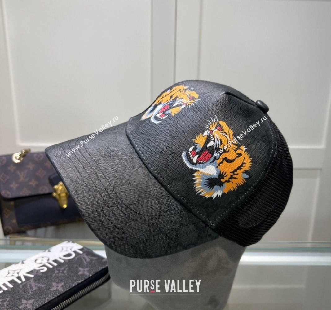Gucci GG Canvas Baseball Hat with Tiger Print Black 2024 040301 (A-240403075)