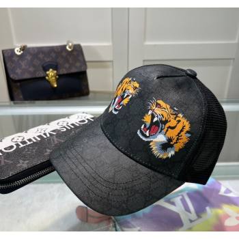 Gucci GG Canvas Baseball Hat with Tiger Print Black 2024 040301 (A-240403075)