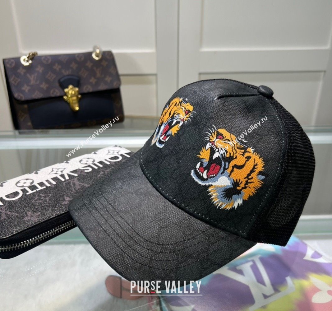 Gucci GG Canvas Baseball Hat with Tiger Print Black 2024 040301 (A-240403075)
