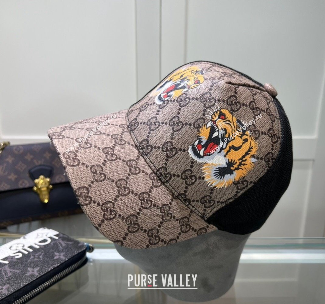 Gucci GG Canvas Baseball Hat with Tiger Print Beige 2024 040301 (A-240403076)