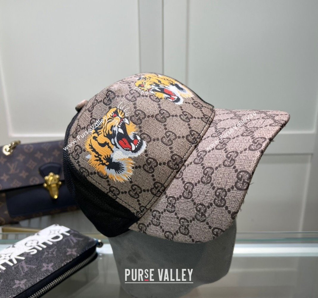 Gucci GG Canvas Baseball Hat with Tiger Print Beige 2024 040301 (A-240403076)
