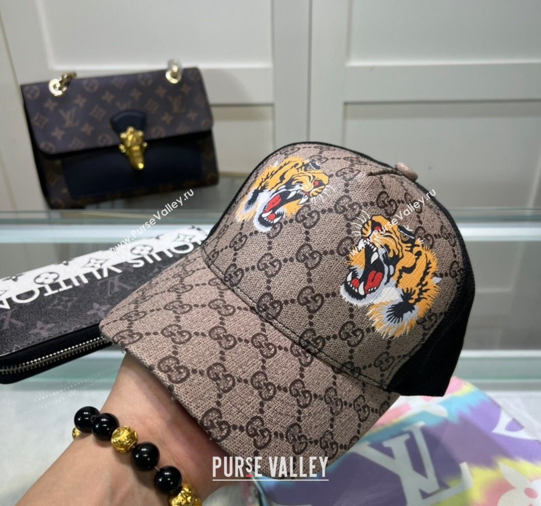 Gucci GG Canvas Baseball Hat with Tiger Print Beige 2024 040301 (A-240403076)