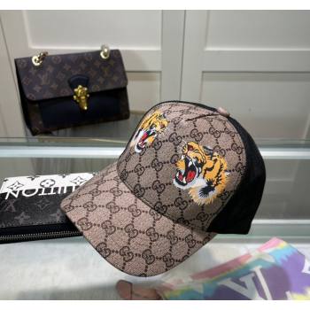 Gucci GG Canvas Baseball Hat with Tiger Print Beige 2024 040301 (A-240403076)