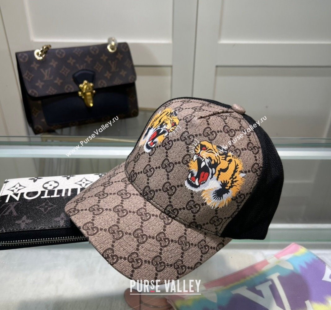 Gucci GG Canvas Baseball Hat with Tiger Print Beige 2024 040301 (A-240403076)