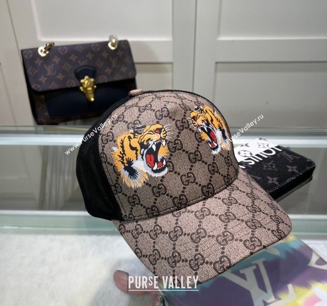 Gucci GG Canvas Baseball Hat with Tiger Print Beige 2024 040301 (A-240403076)