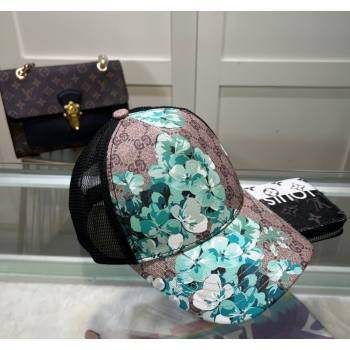 Gucci Beige Canvas and Mesh Baseball Hat with Flora Blue 2024 040301 (A-240403071)