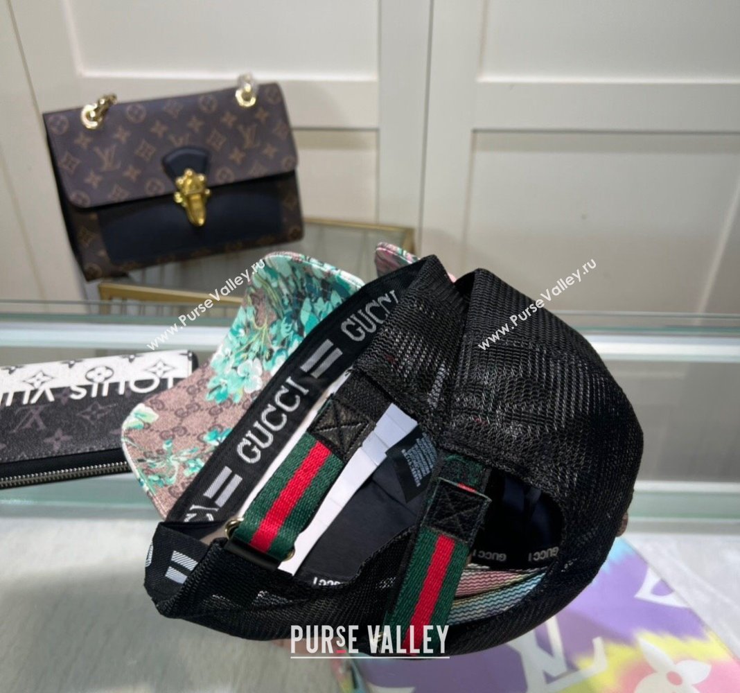 Gucci Beige Canvas and Mesh Baseball Hat with Flora Blue 2024 040301 (A-240403071)