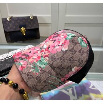 Gucci Beige Canvas and Mesh Baseball Hat with Flora Pink 2024 040301 (A-240403072)