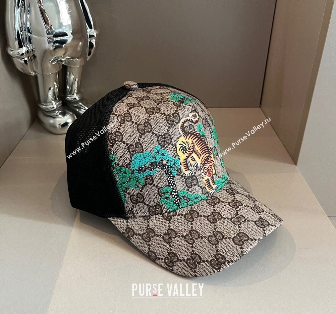 Gucci GG Canvas Baseball Hat with Tiger Beige 2024 040302 (XMN-240403092)