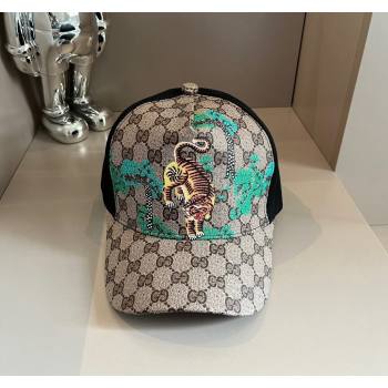 Gucci GG Canvas Baseball Hat with Tiger Beige 2024 040302 (XMN-240403092)
