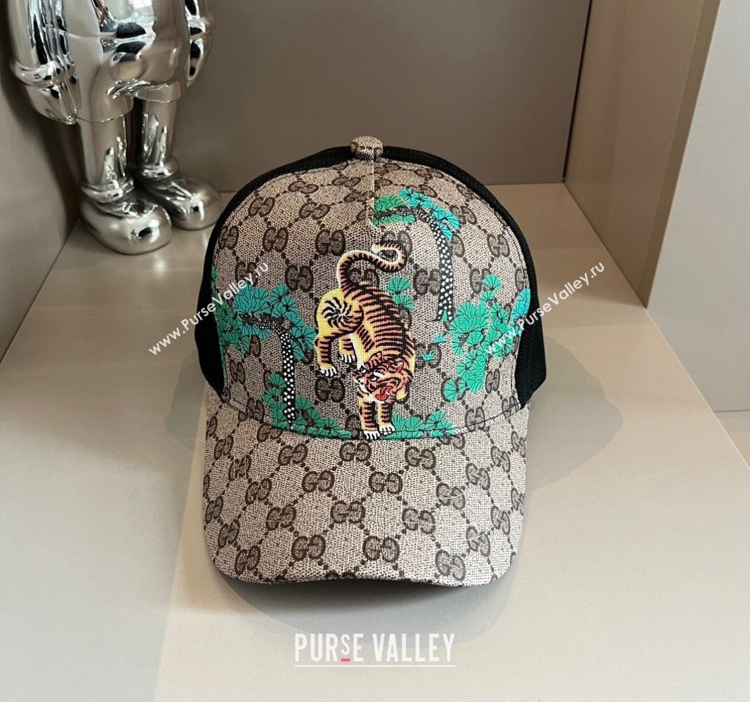 Gucci GG Canvas Baseball Hat with Tiger Beige 2024 040302 (XMN-240403092)