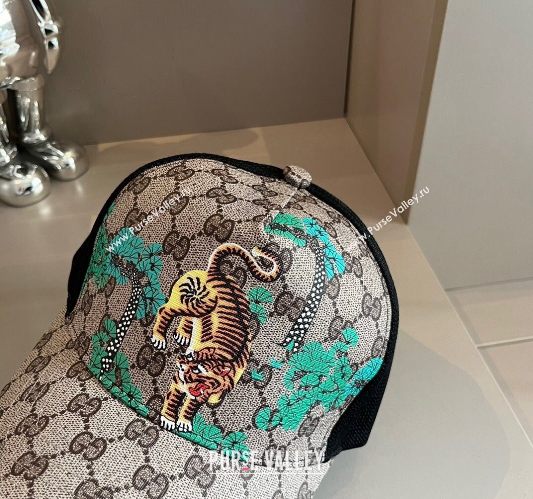 Gucci GG Canvas Baseball Hat with Tiger Beige 2024 040302 (XMN-240403092)