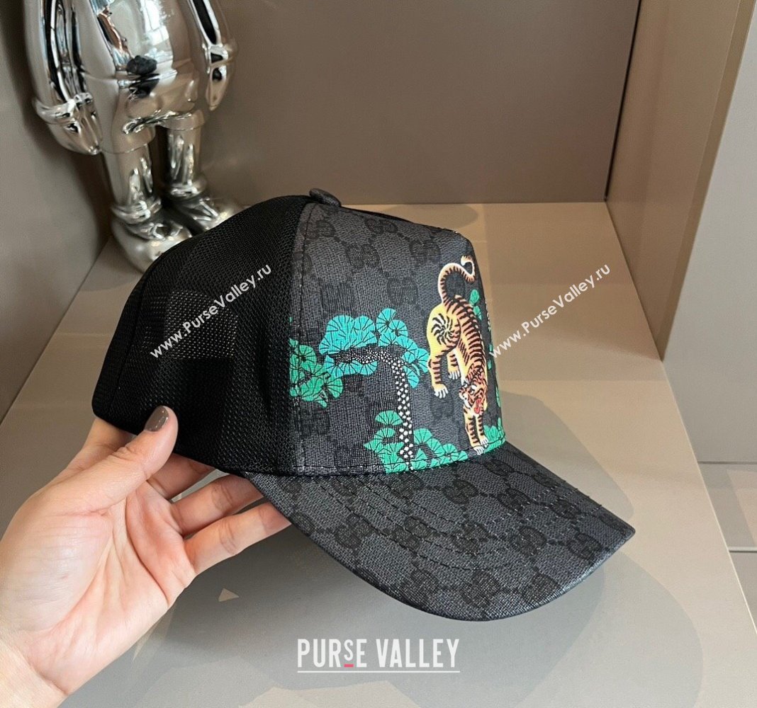 Gucci GG Canvas Baseball Hat with Tiger Black 2024 040302 (XMN-240403093)