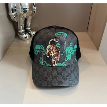 Gucci GG Canvas Baseball Hat with Tiger Black 2024 040302 (XMN-240403093)