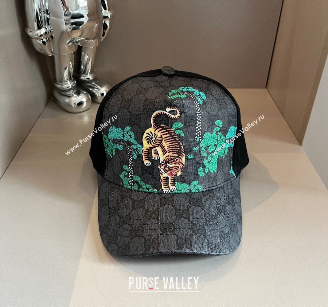 Gucci GG Canvas Baseball Hat with Tiger Black 2024 040302 (XMN-240403093)