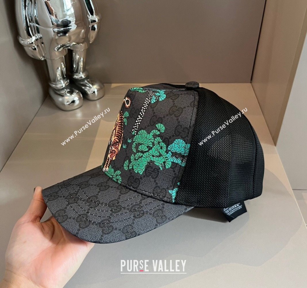 Gucci GG Canvas Baseball Hat with Tiger Black 2024 040302 (XMN-240403093)