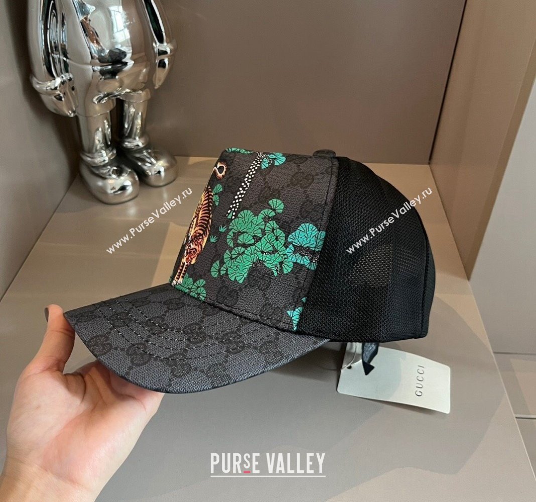 Gucci GG Canvas Baseball Hat with Tiger Black 2024 040302 (XMN-240403093)