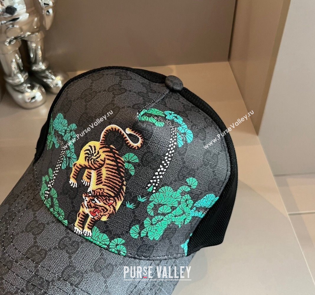 Gucci GG Canvas Baseball Hat with Tiger Black 2024 040302 (XMN-240403093)