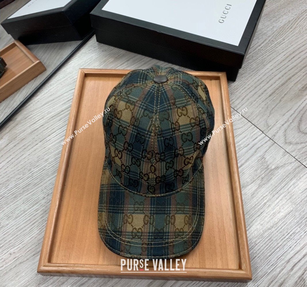 Gucci Check Baseball Hat Green/Beige 2024 0403 (YF-240403111)