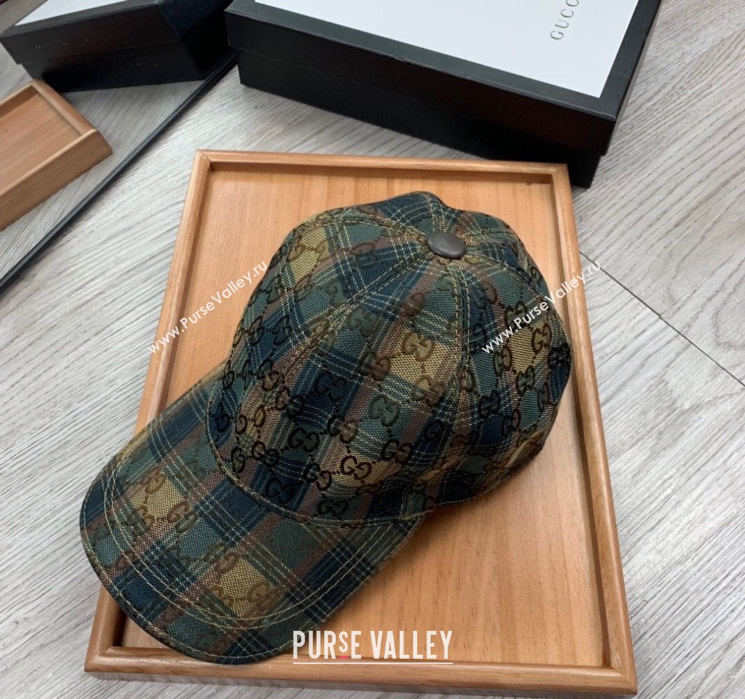 Gucci Check Baseball Hat Green/Beige 2024 0403 (YF-240403111)