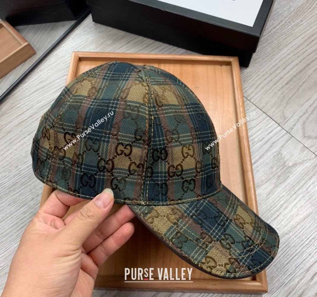 Gucci Check Baseball Hat Green/Beige 2024 0403 (YF-240403111)