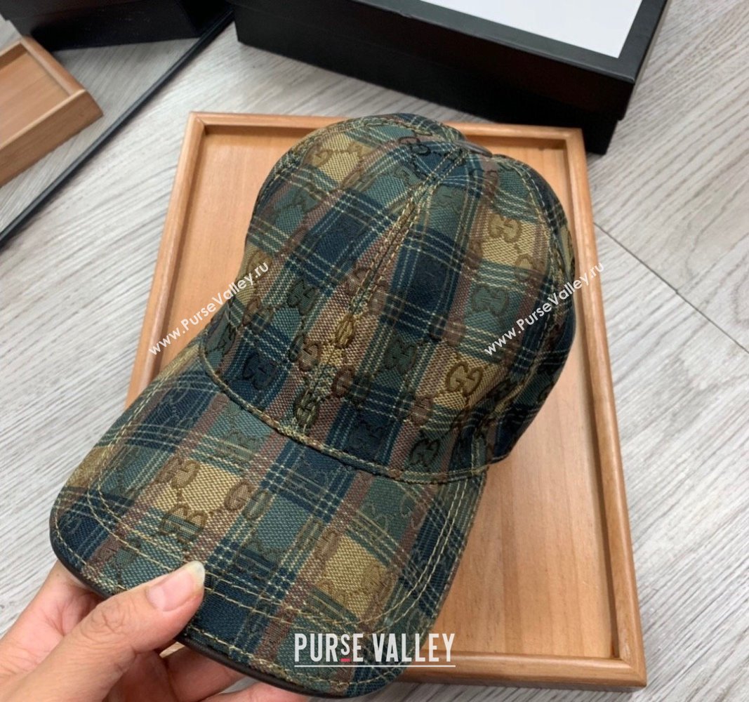 Gucci Check Baseball Hat Green/Beige 2024 0403 (YF-240403111)