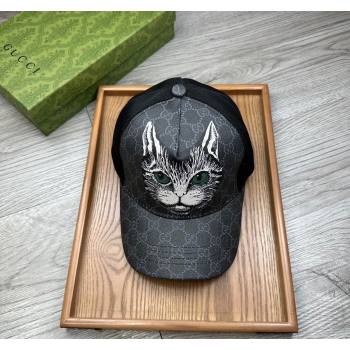 Gucci GG Canvas Baseball Hat with Cat Print Black 2024 0403 (MAO-240403114)