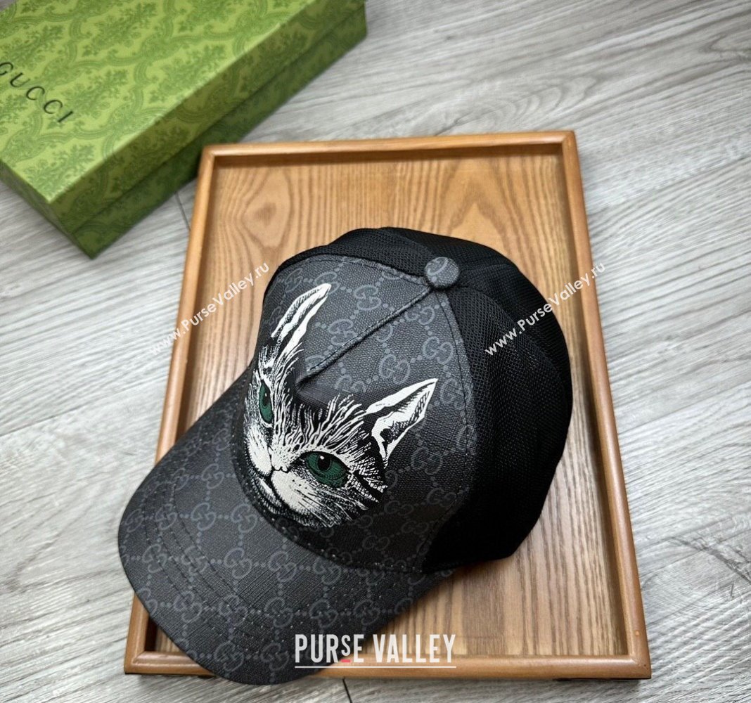 Gucci GG Canvas Baseball Hat with Cat Print Black 2024 0403 (MAO-240403114)