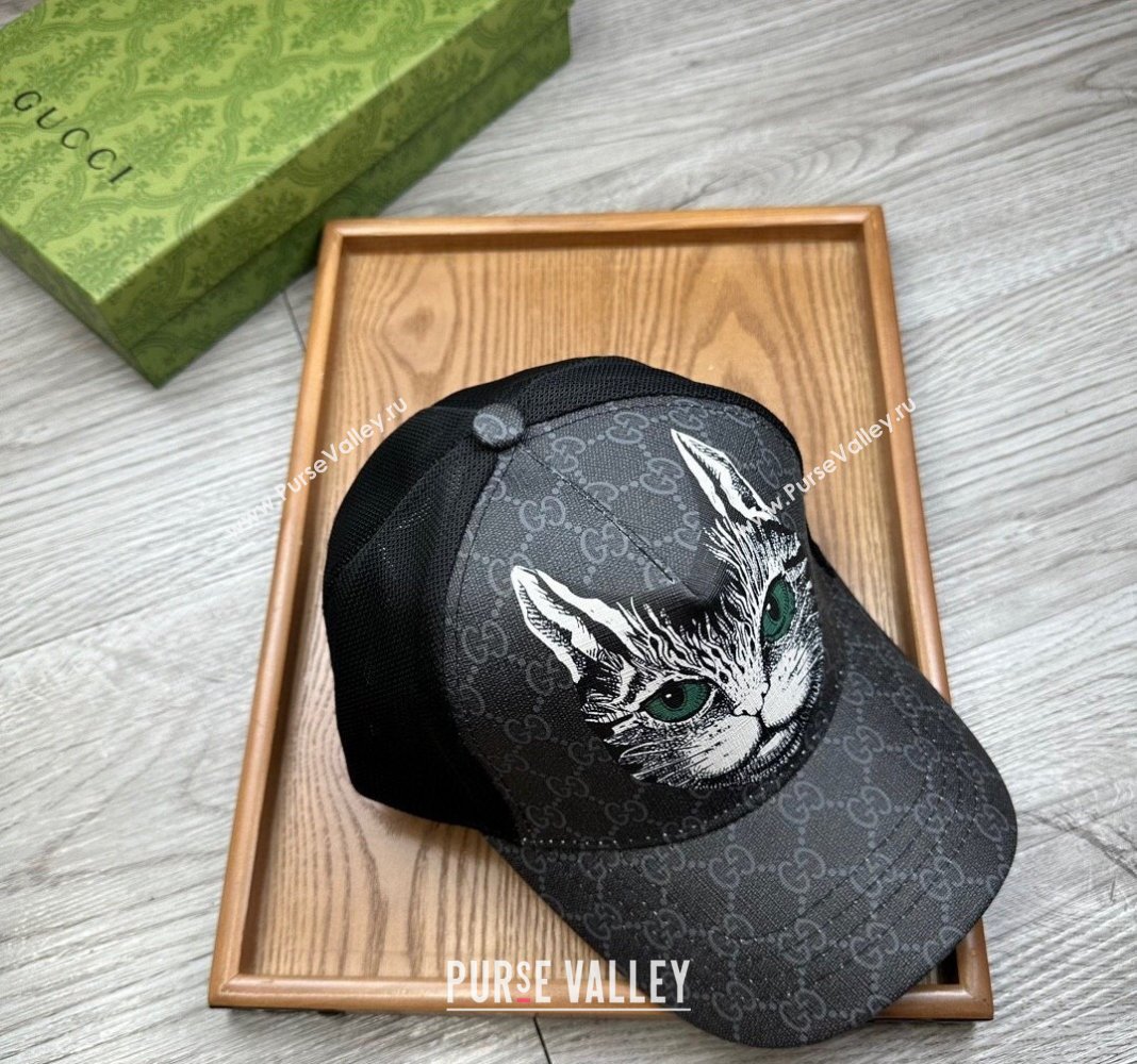 Gucci GG Canvas Baseball Hat with Cat Print Black 2024 0403 (MAO-240403114)