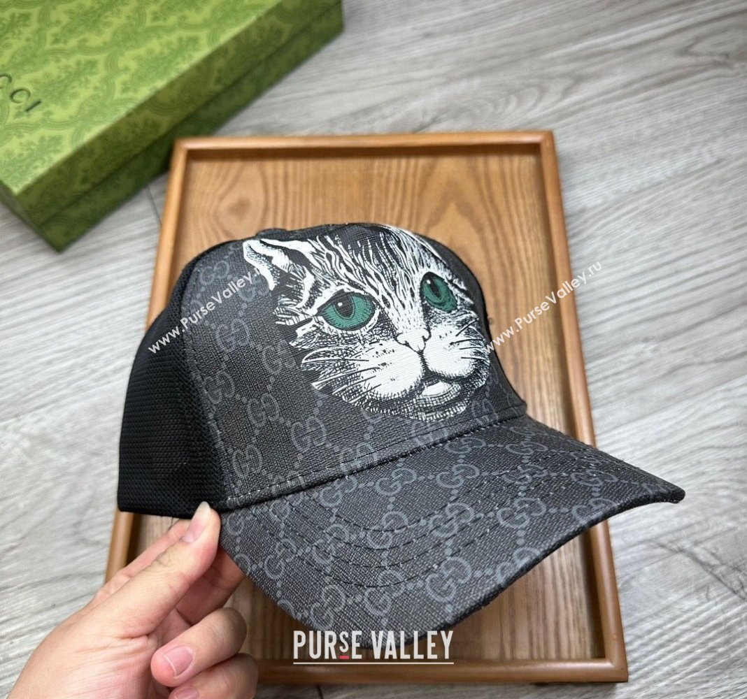 Gucci GG Canvas Baseball Hat with Cat Print Black 2024 0403 (MAO-240403114)