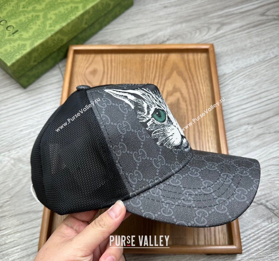 Gucci GG Canvas Baseball Hat with Cat Print Black 2024 0403 (MAO-240403114)