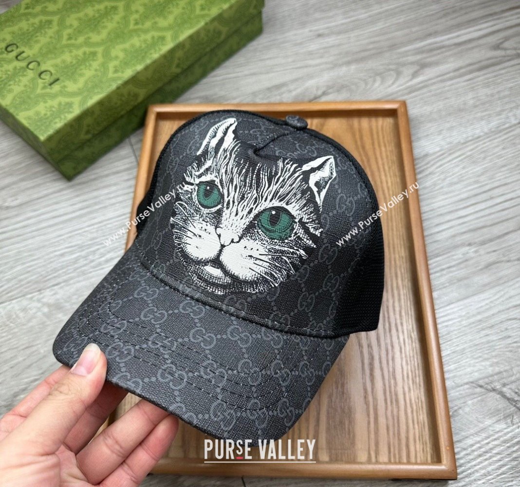 Gucci GG Canvas Baseball Hat with Cat Print Black 2024 0403 (MAO-240403114)