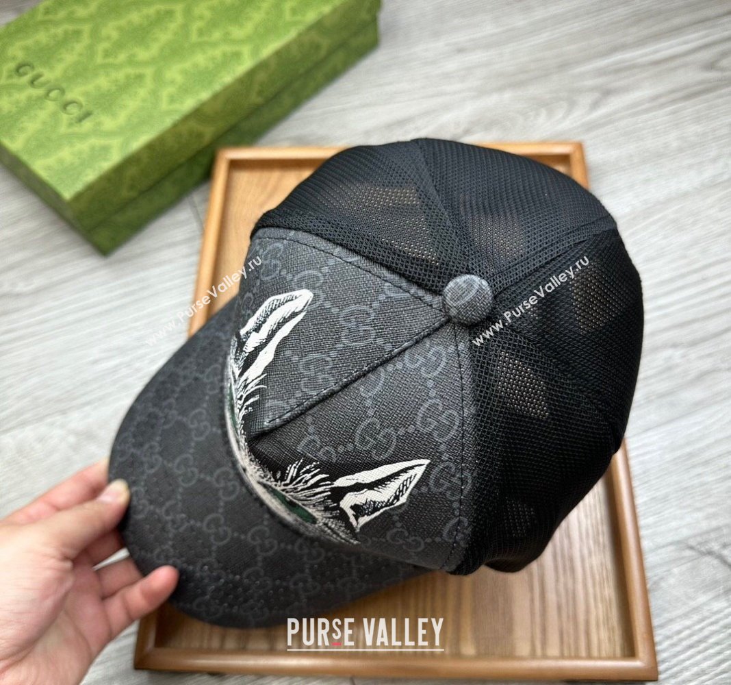 Gucci GG Canvas Baseball Hat with Cat Print Black 2024 0403 (MAO-240403114)