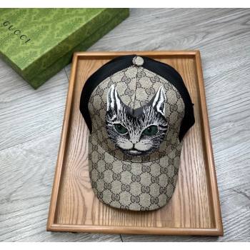 Gucci GG Canvas Baseball Hat with Cat Print Beige 2024 0403 (MAO-240403115)