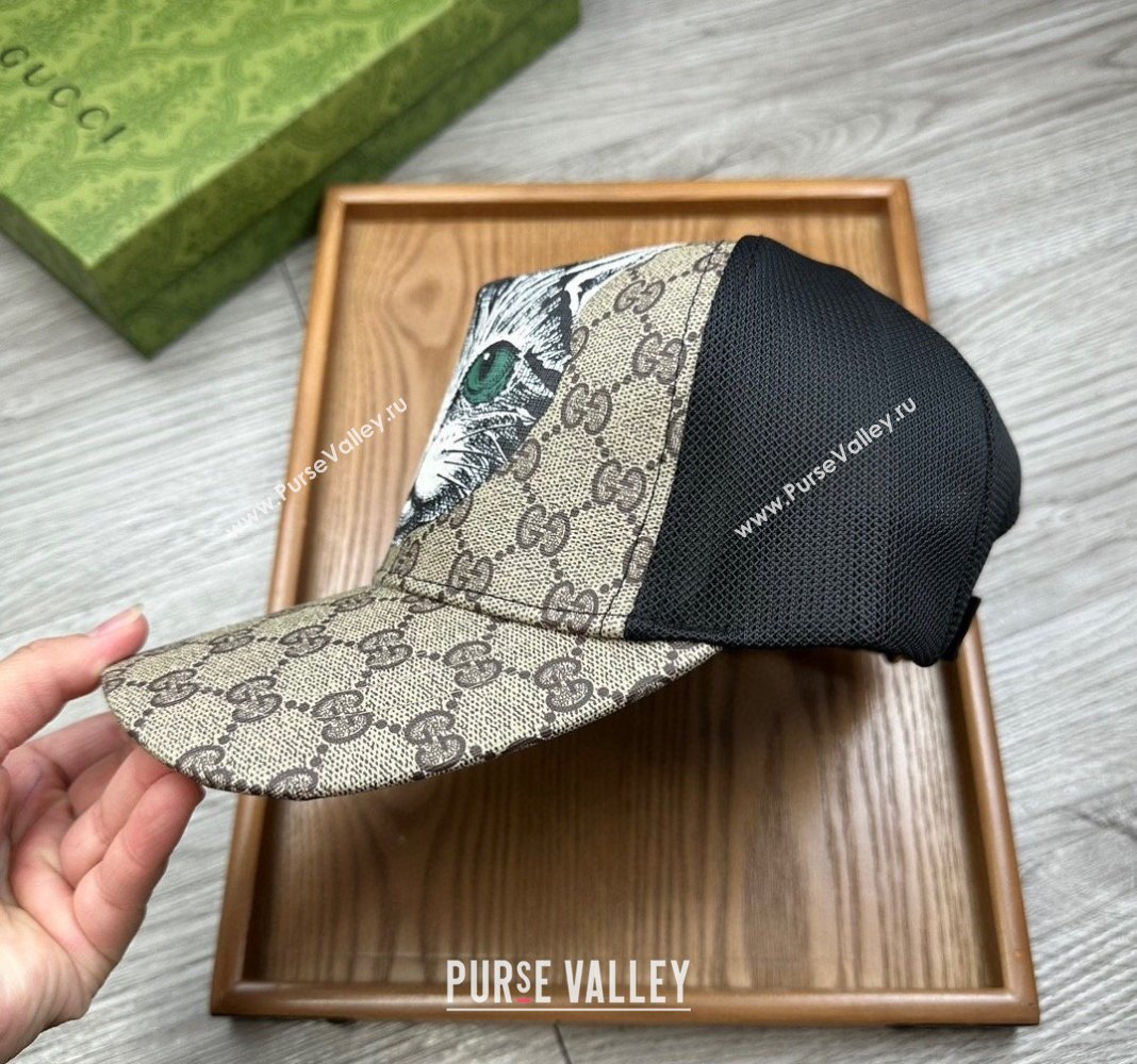 Gucci GG Canvas Baseball Hat with Cat Print Beige 2024 0403 (MAO-240403115)