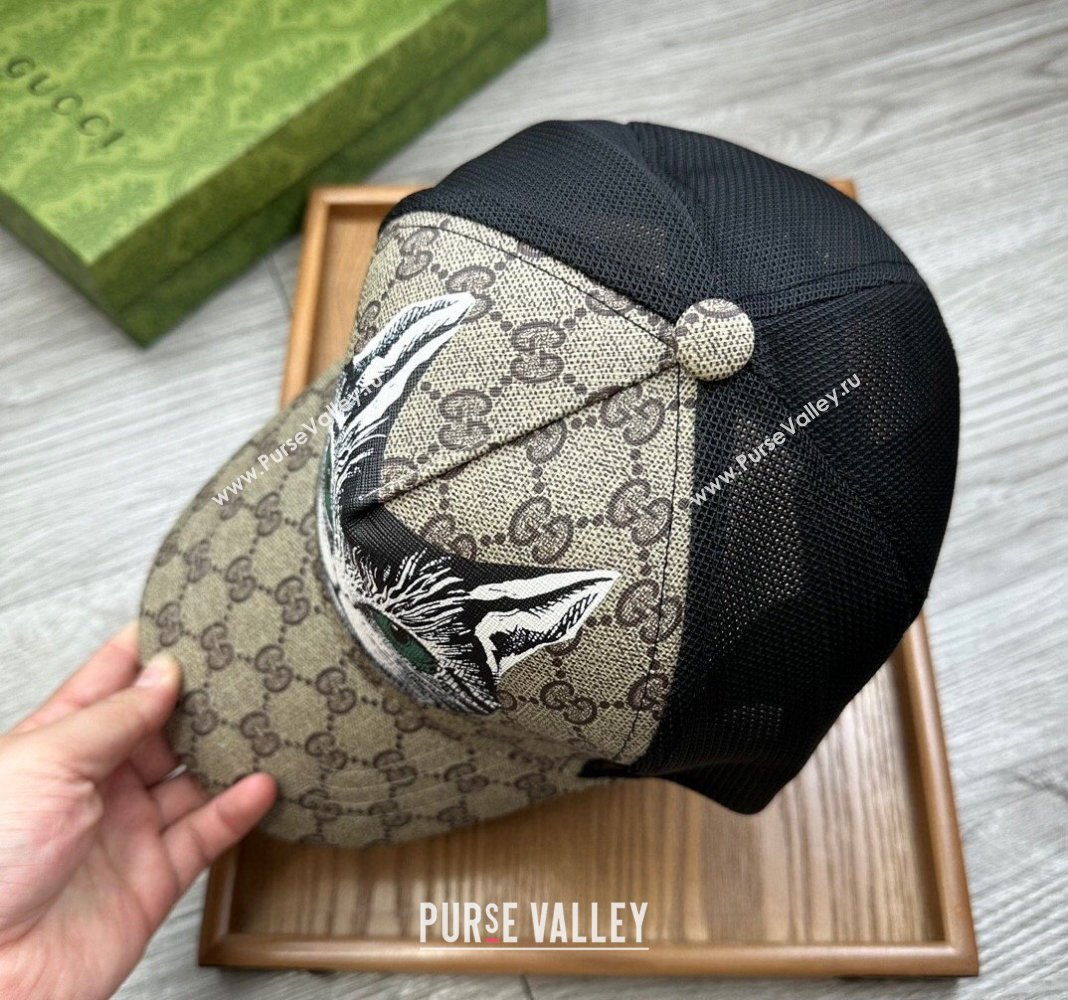 Gucci GG Canvas Baseball Hat with Cat Print Beige 2024 0403 (MAO-240403115)