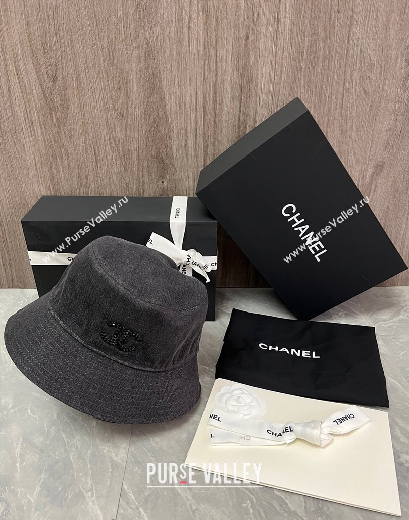 Chanel Denim Bucket Hat with Strass CC Black 2024 0514 (MAO-240514045)