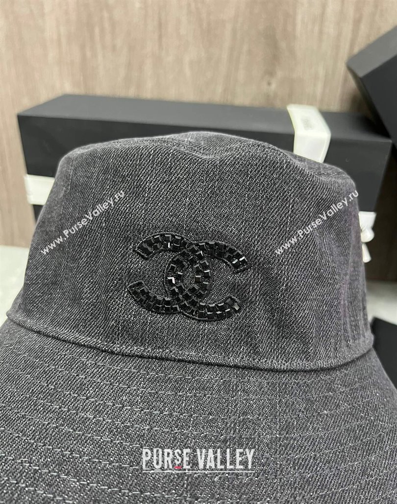 Chanel Denim Bucket Hat with Strass CC Black 2024 0514 (MAO-240514045)
